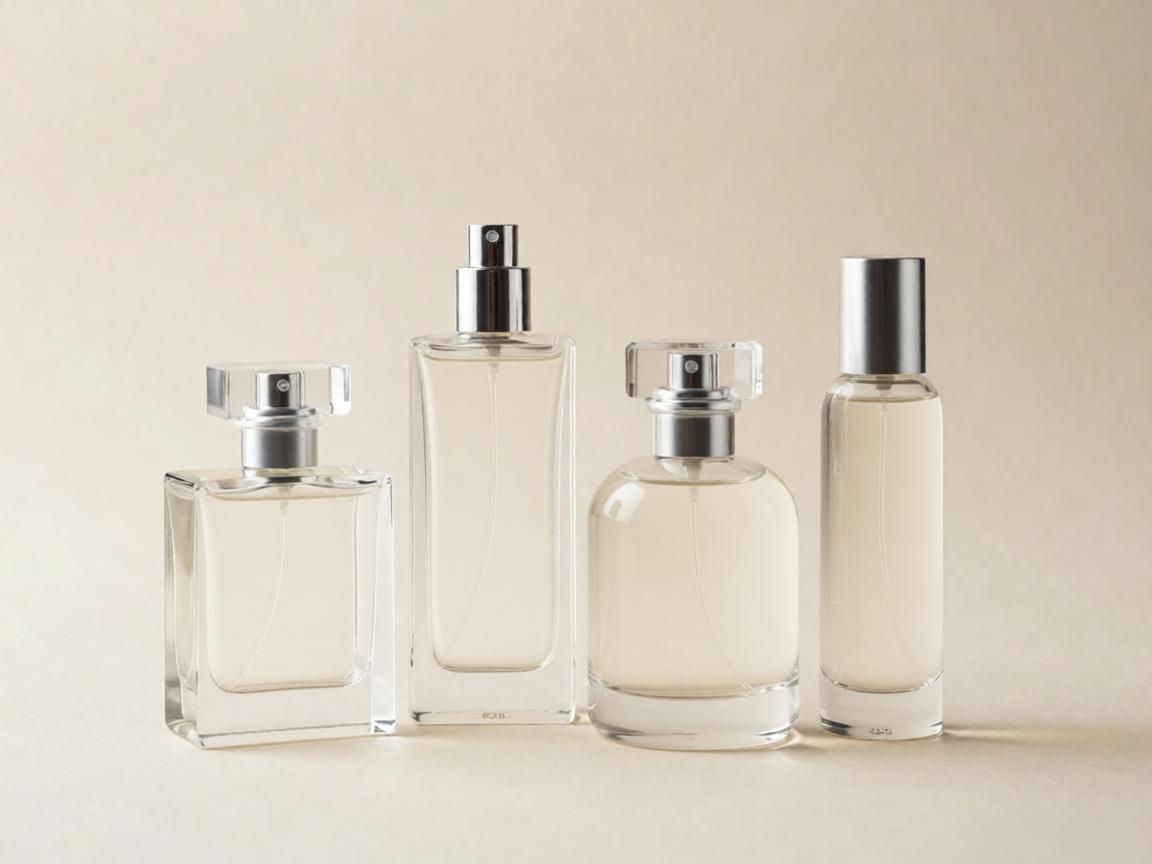 Square rectangular round and cylindrical glass perfume bottles