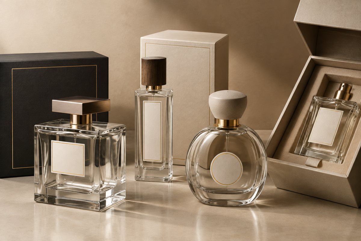 Luxury perfume bottles caps pumps and boxes for fragrance packaging