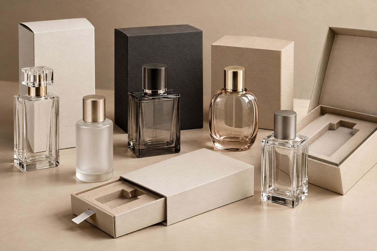 Perfume bottles with fragrance packaging boxes and inserts