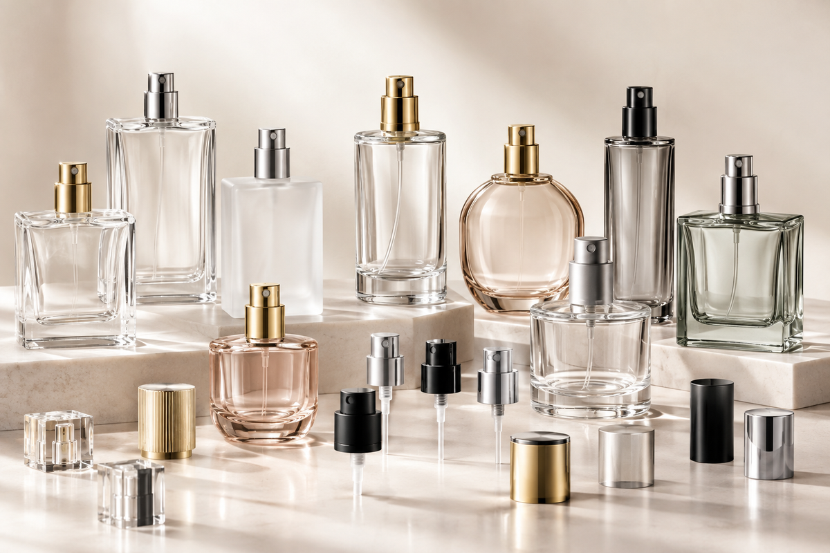 Perfume spray pumps and atomizers for fragrance packaging