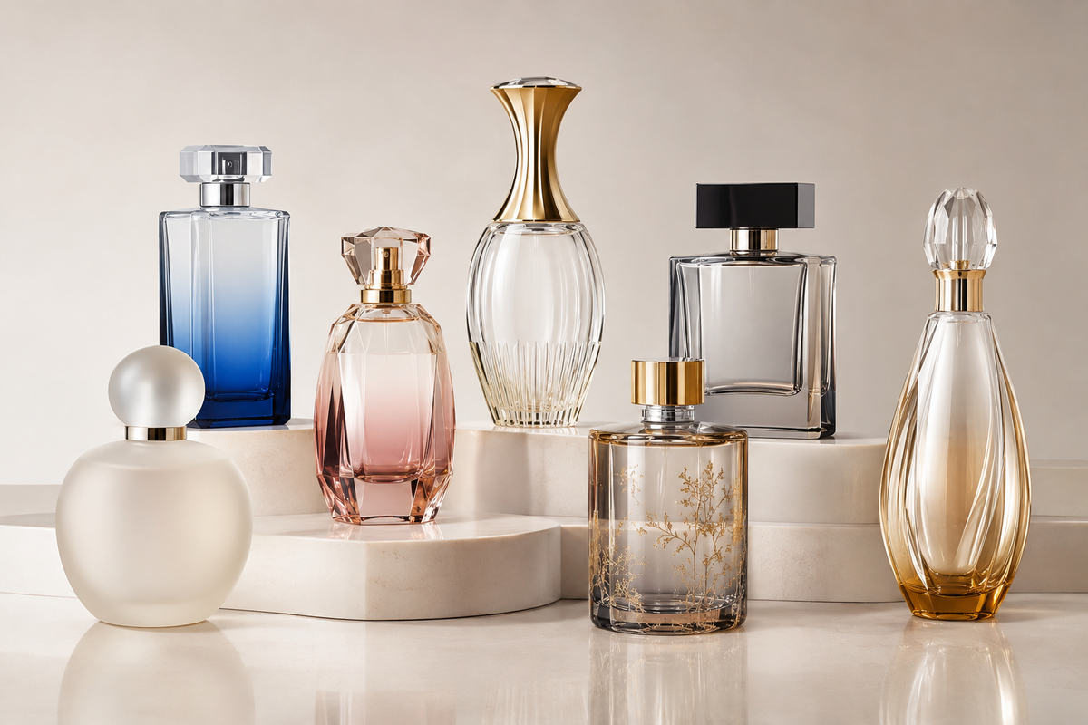 Perfume bottle decoration with frosting coating printing and metallic finishes