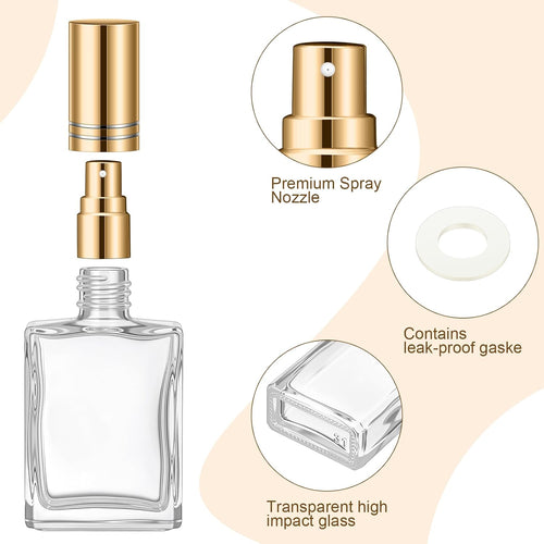 15ml square clear glass perfume bottle with gold nozzle and cap on a beige background