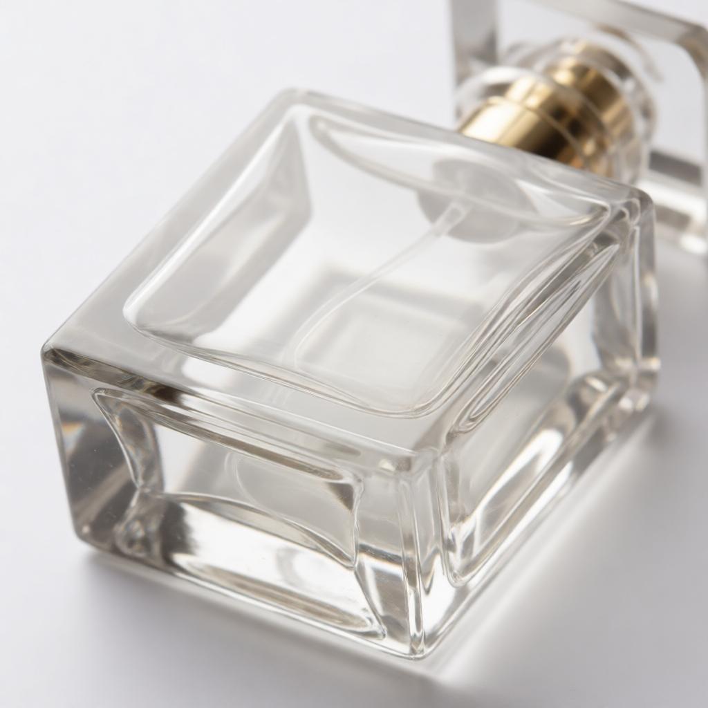 50ml square clear glass perfume bottle with gold spray nozzle