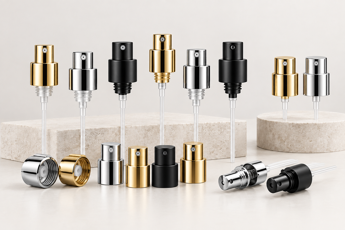 Perfume pumps for glass perfume bottles supplied by Ejosson Packaging